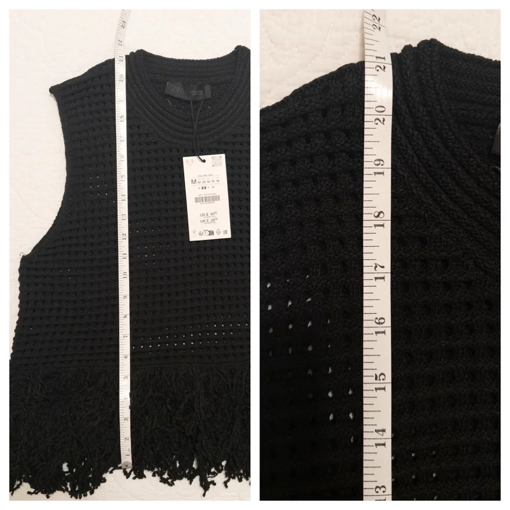 NWT ZARA Fringed Check Knit Sleeveless Top Eco-Friendly Black Size M - Picture 10 of 10